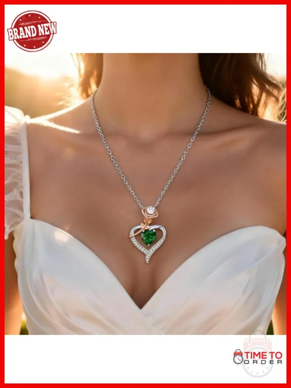 Sterling Silver White Gold Plated Heart Birthstone Pendant Necklace